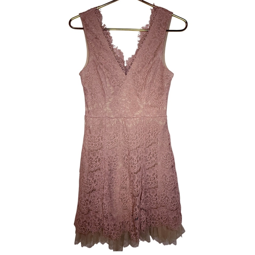 Cottagecore‎ Trixxi Mauve Pink Lace Tulle Hem Sleeveless Cocktail Dress Size S